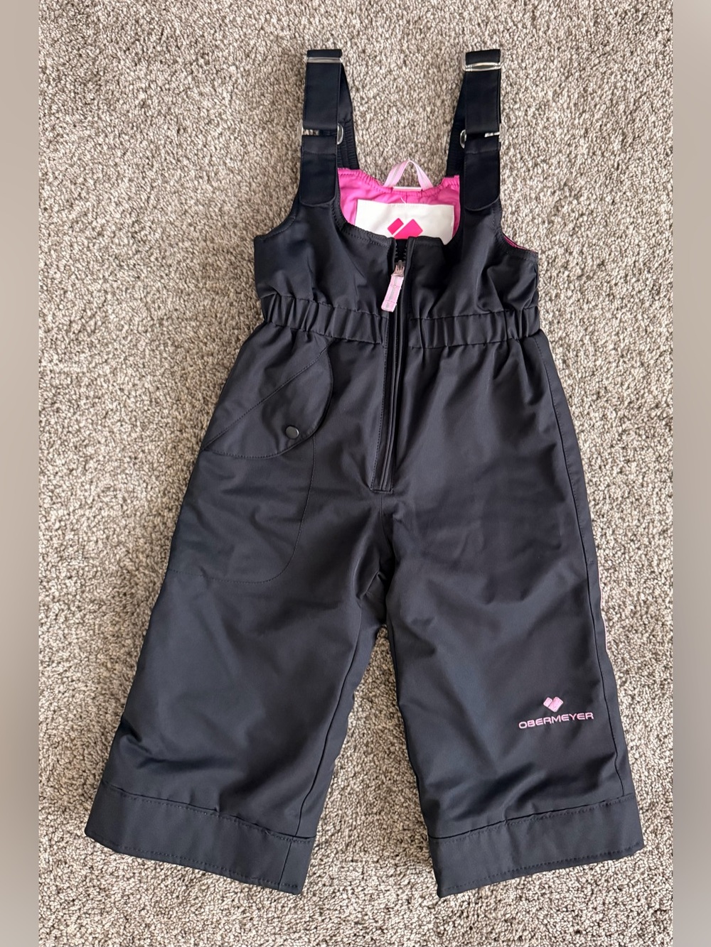 Obermeyer Black Kids Snow Overalls with Pink Trim